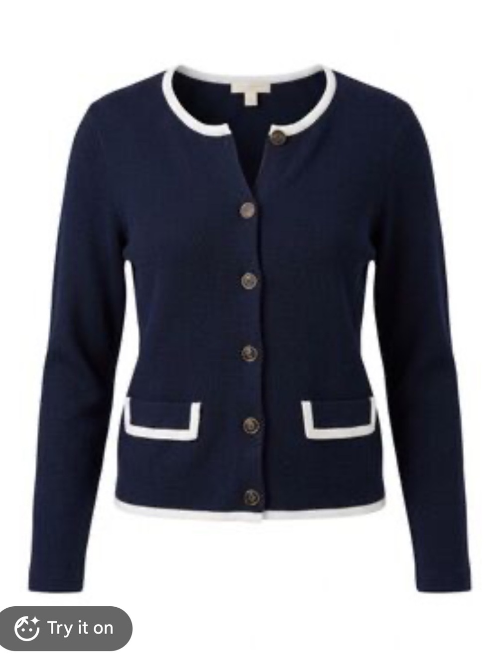 Talbots Women’s Navy Button-Front Old Money Cardigan Blazer with White Trim NWT
